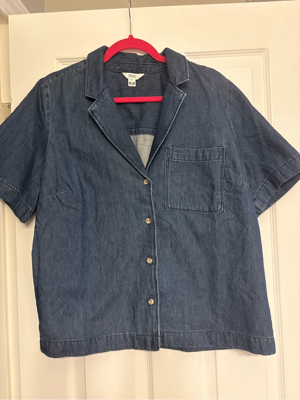 Denim Short-Sleeve Button-Up Shirt - Blue